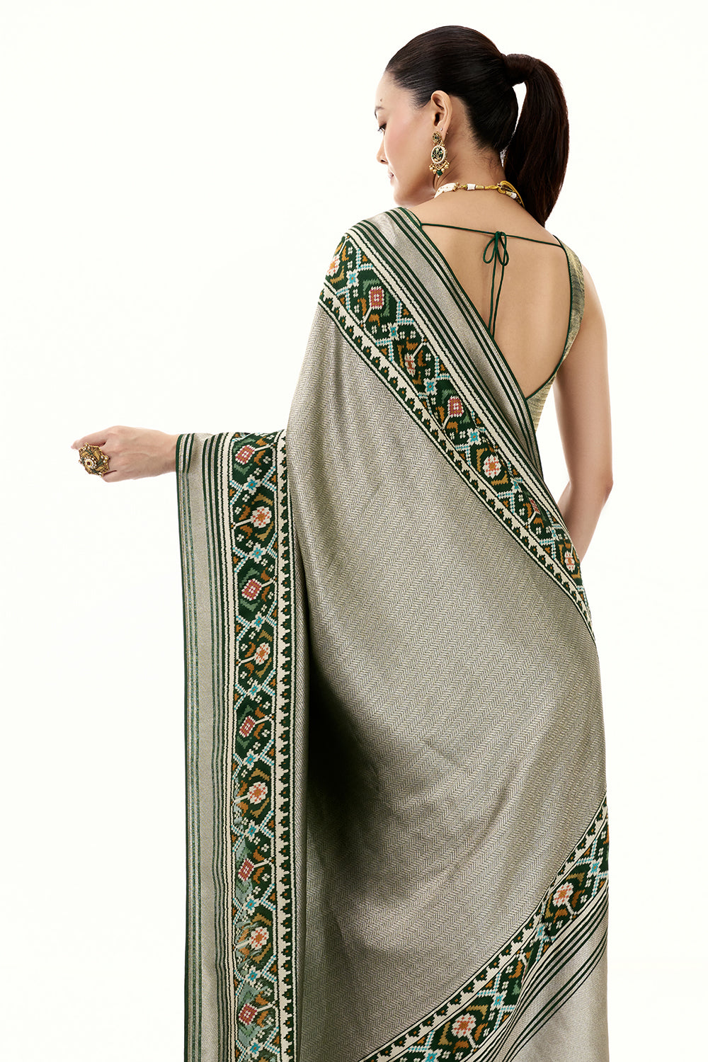 Green Jacquard Silk Saree with Patola Border