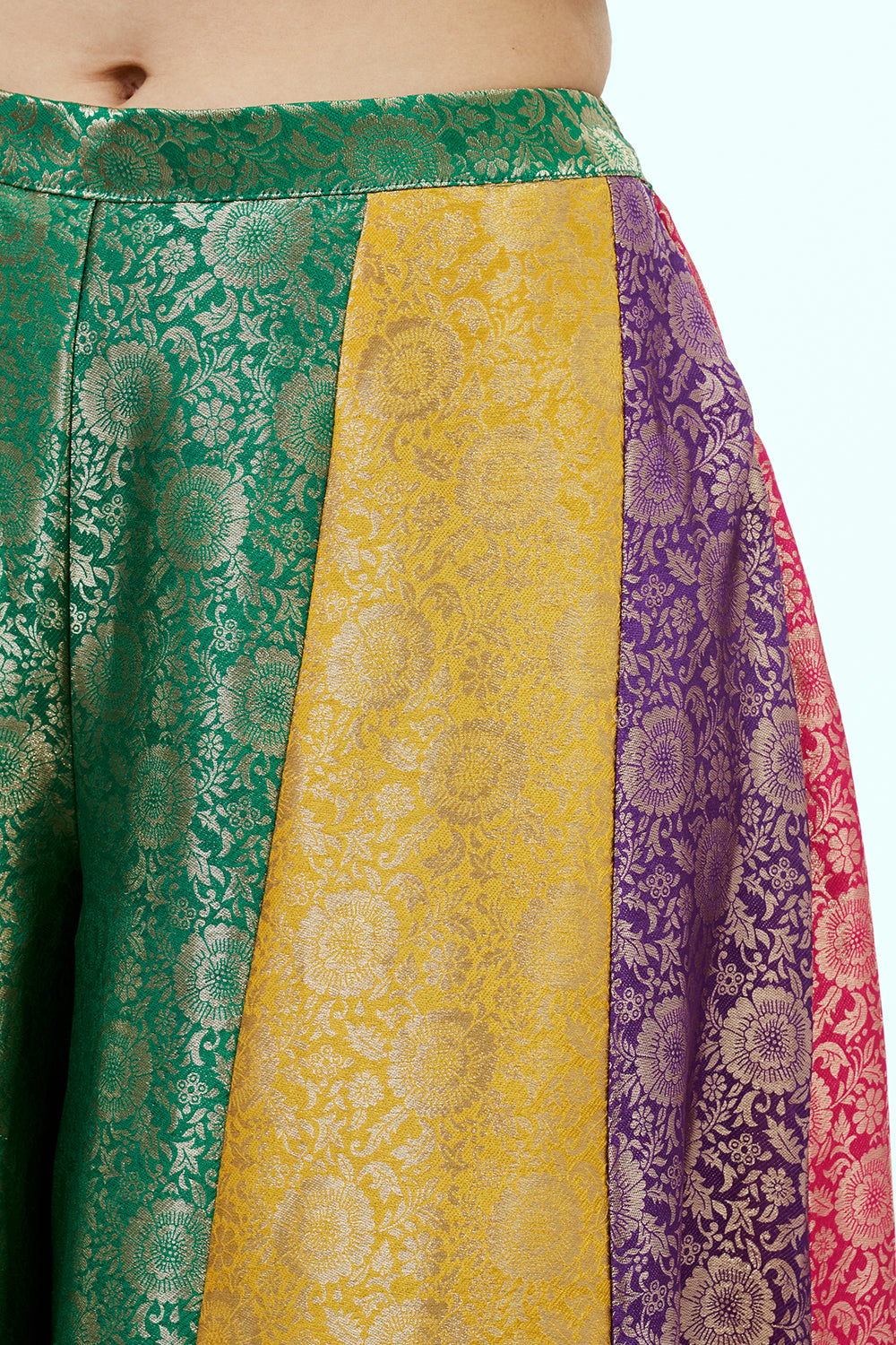 Green Organza Co-ord Set with Zardosi Work and Multicoloured Brocade Pants