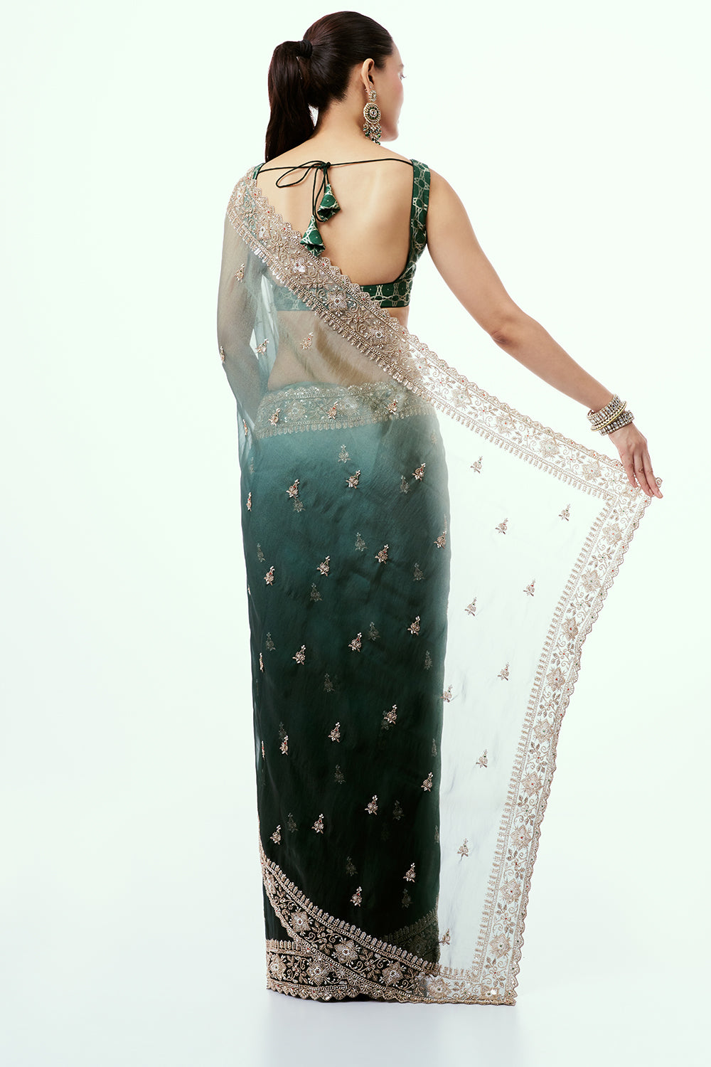 Green Organza Saree with Cutdana Border