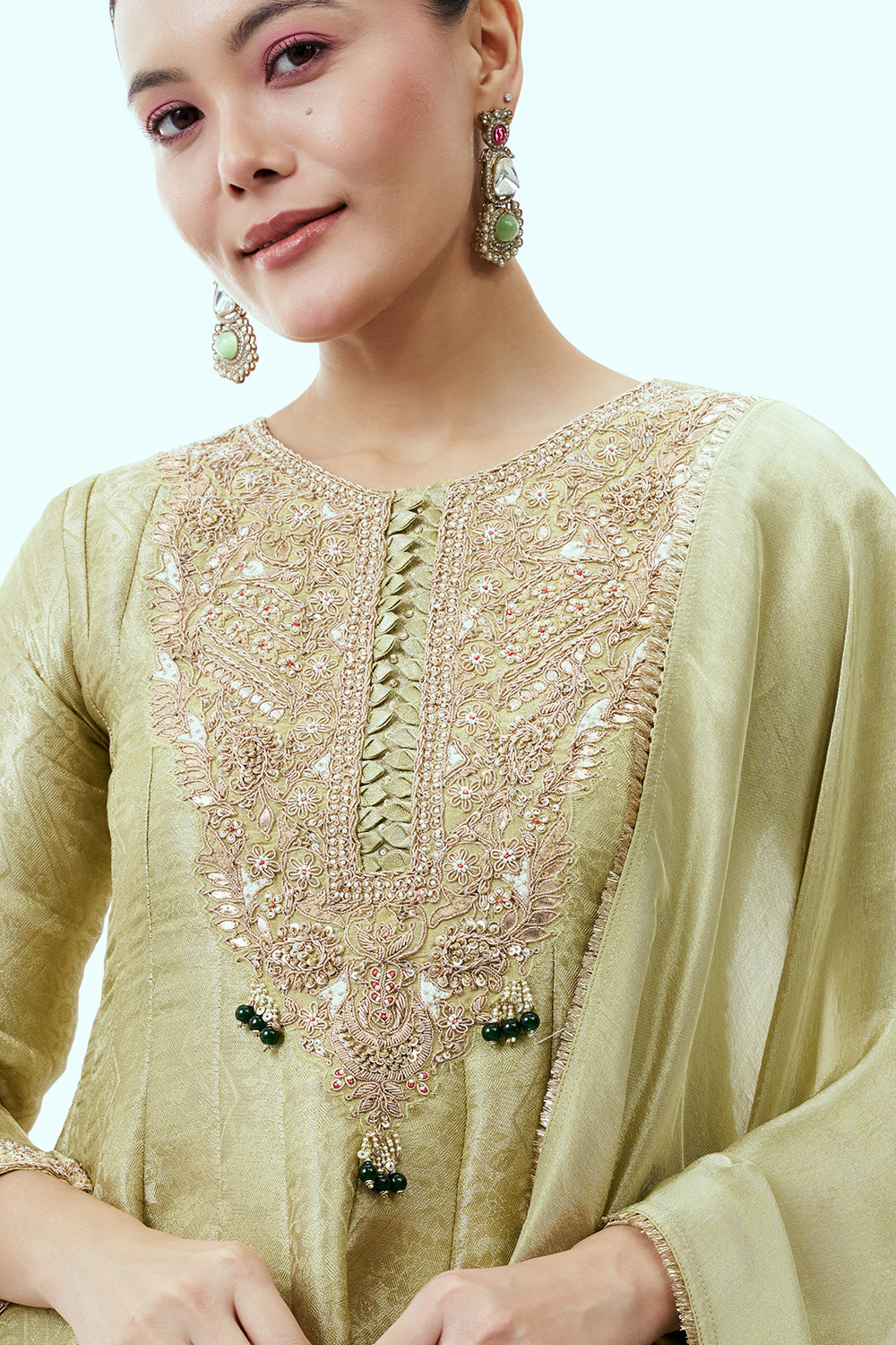 Green Peplum Top with Palazzo Pants