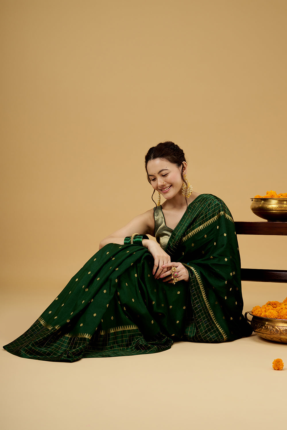 Green Satin Silk Saree with Zari Work