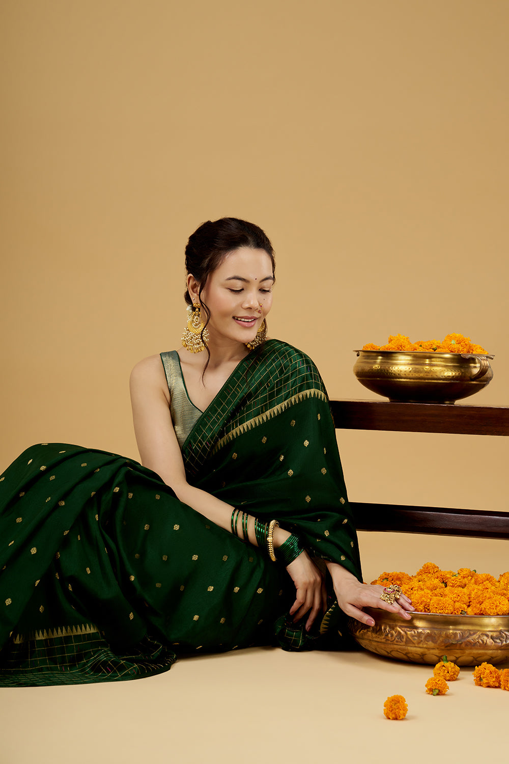 Green Satin Silk Saree with Zari Work