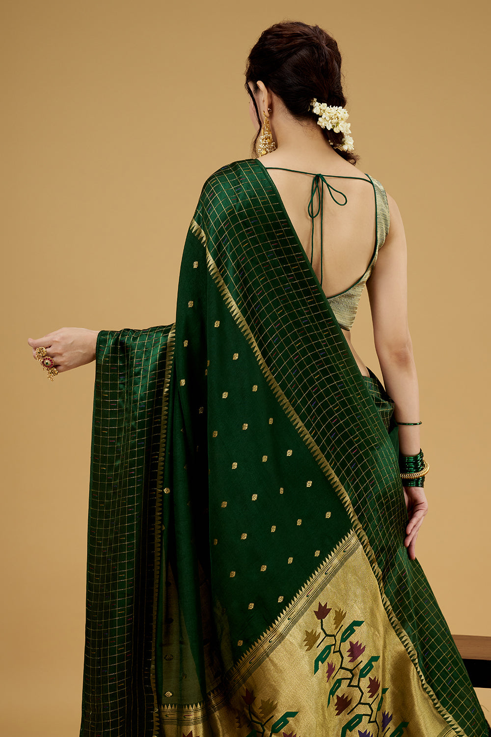 Green Satin Silk Saree with Zari Work