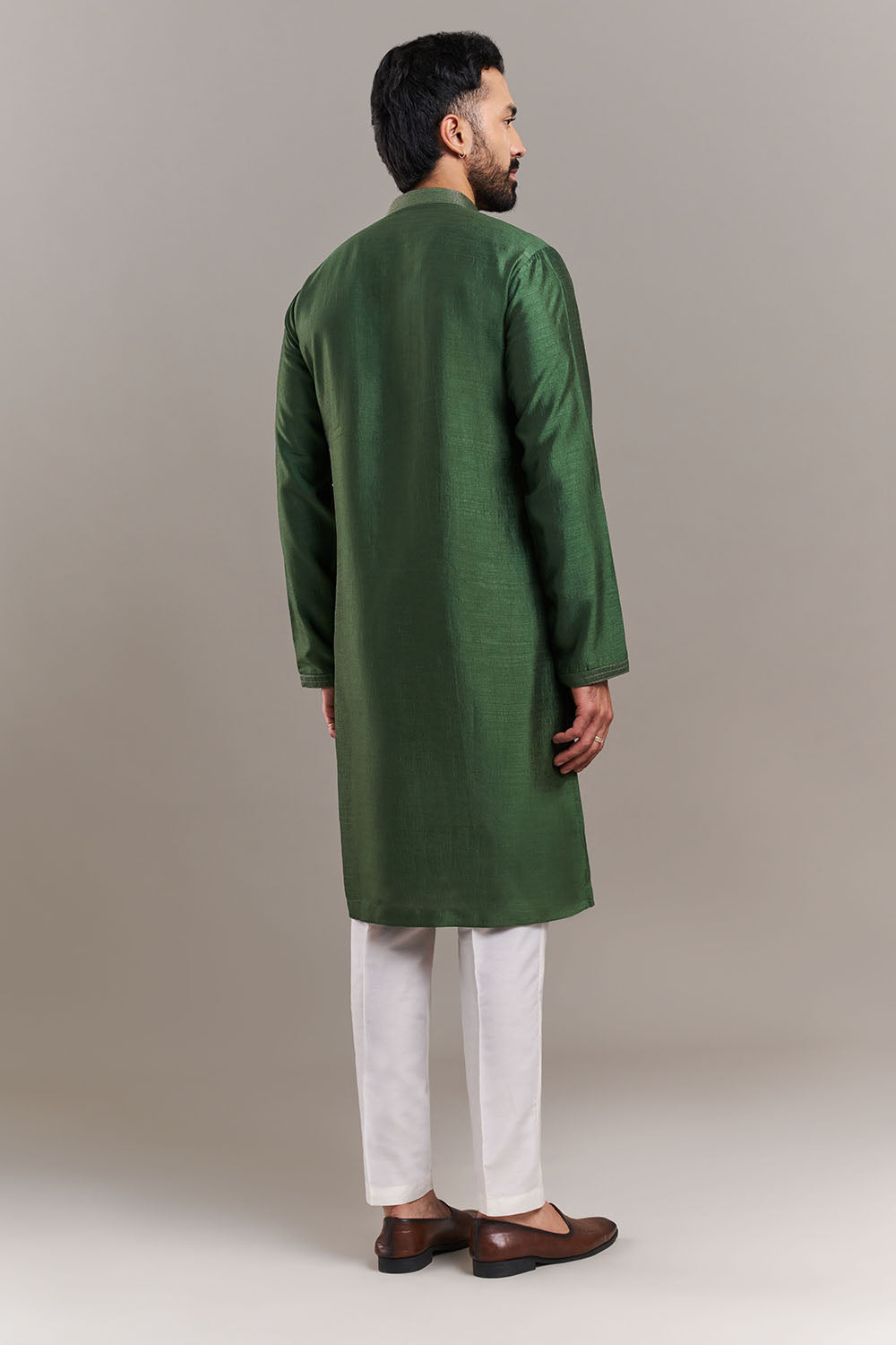 Green Silk Blend Ornate Yoke Men's Kurta Set