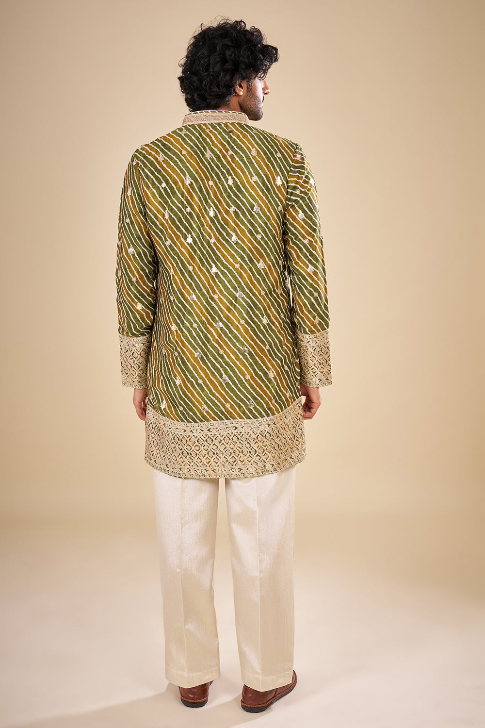 Green Silk Leheriya Embroidered Kurta Set