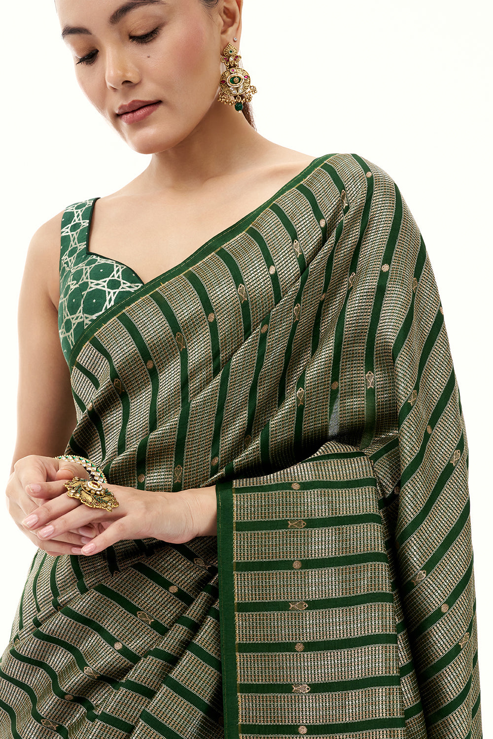 Green Silk Woven Saree with Nature Motifs