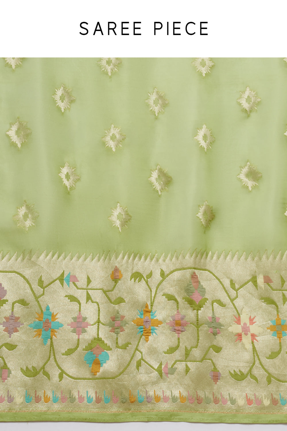 Green Tissue Saree with Multicolor Thread Work