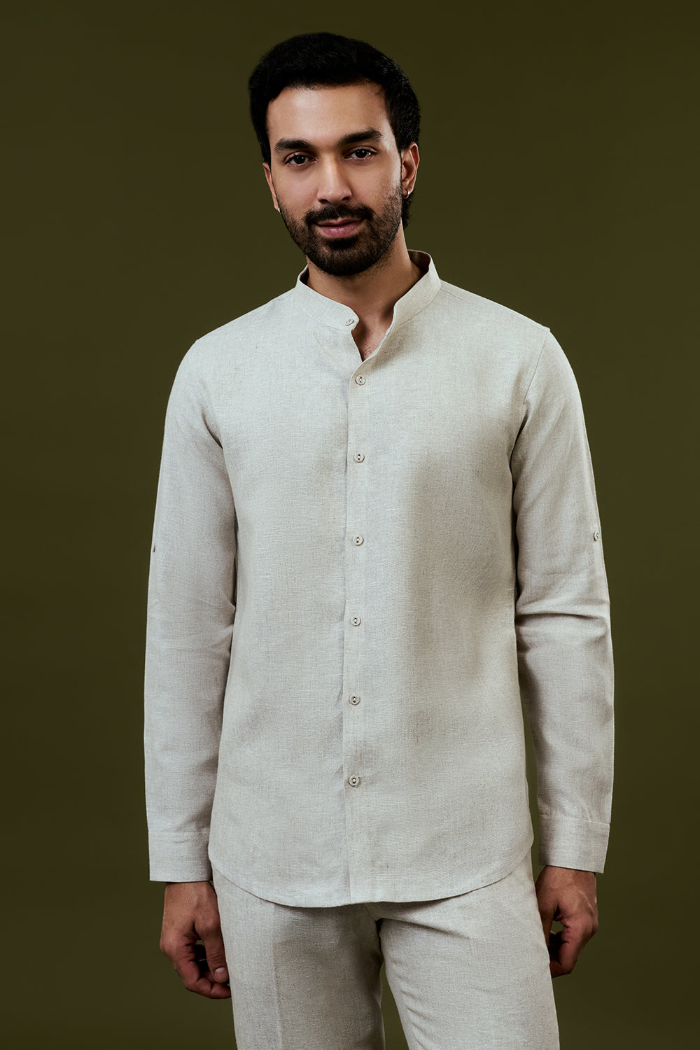 Grey Embroidered Bundi Set with Embroidered Beige Accents and Complementing Trousers