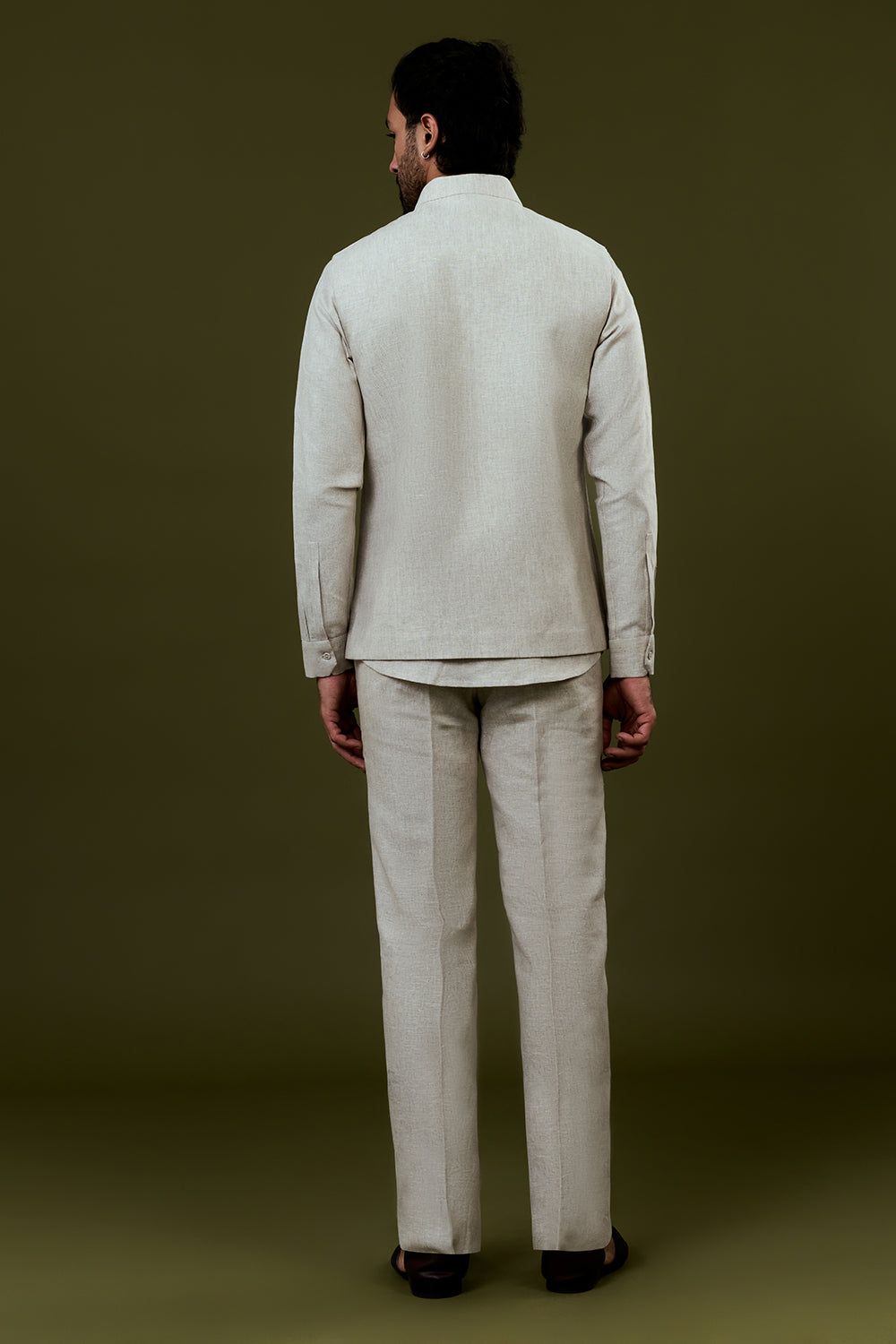 Grey Embroidered Bundi Set with Embroidered Beige Accents and Complementing Trousers
