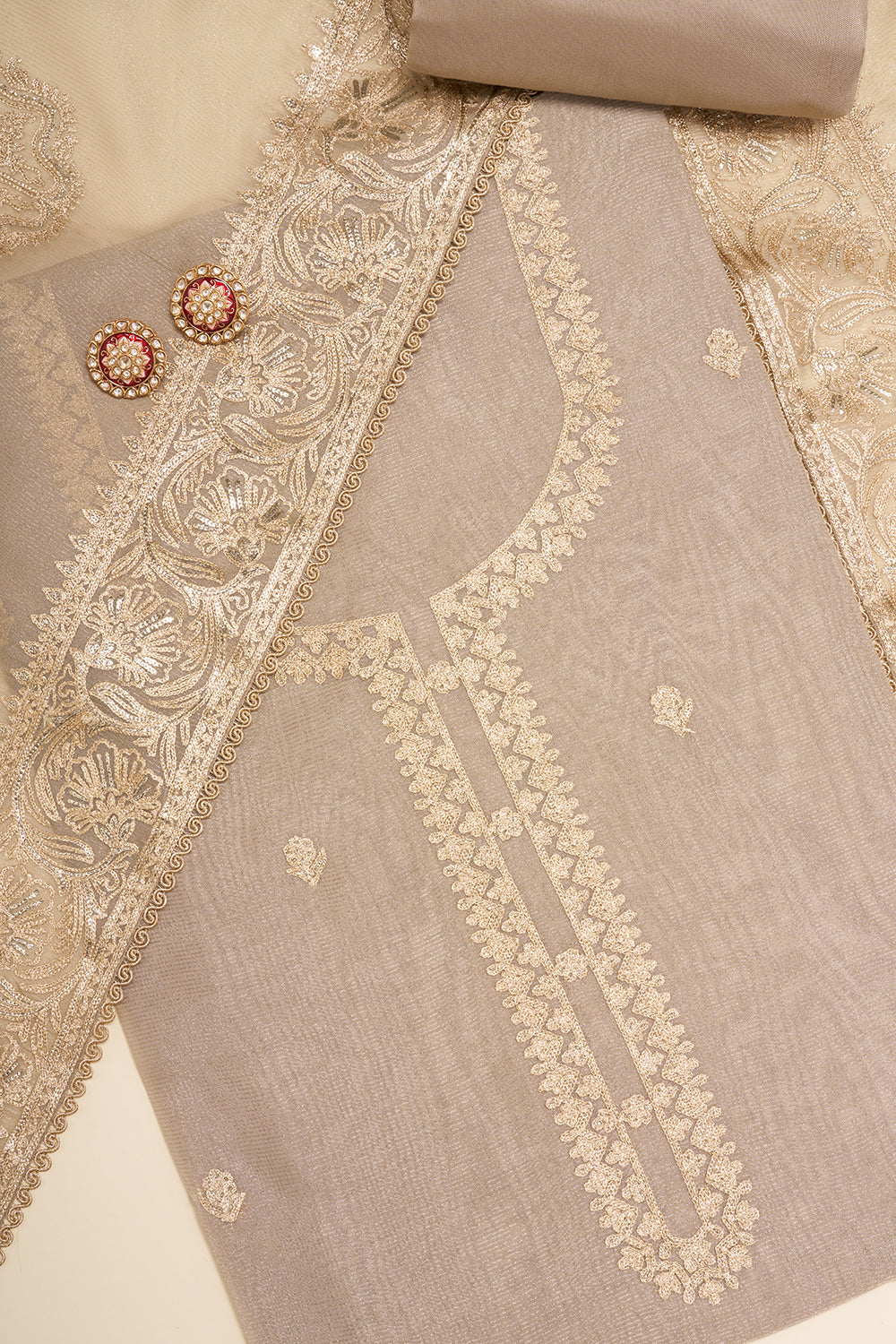 Grey Embroidered Unstitched Suit Set
