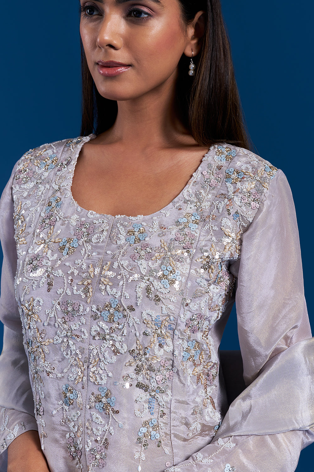 Grey Kurta Palazzo Set with Sequin Work