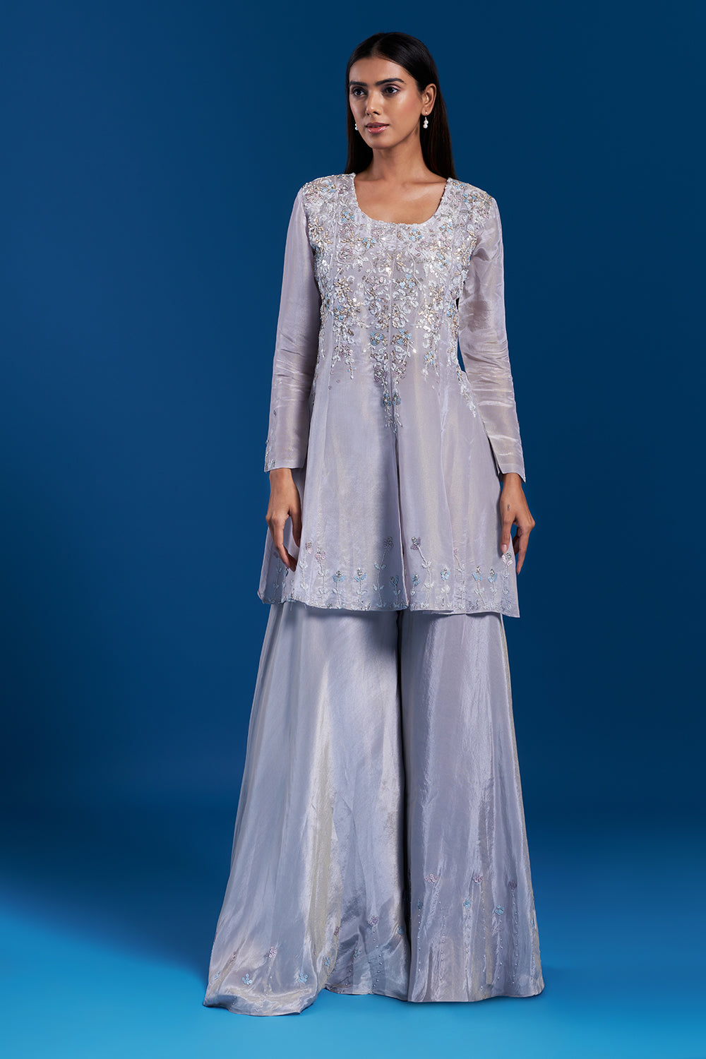 Grey Kurta Palazzo Set with Sequin Work