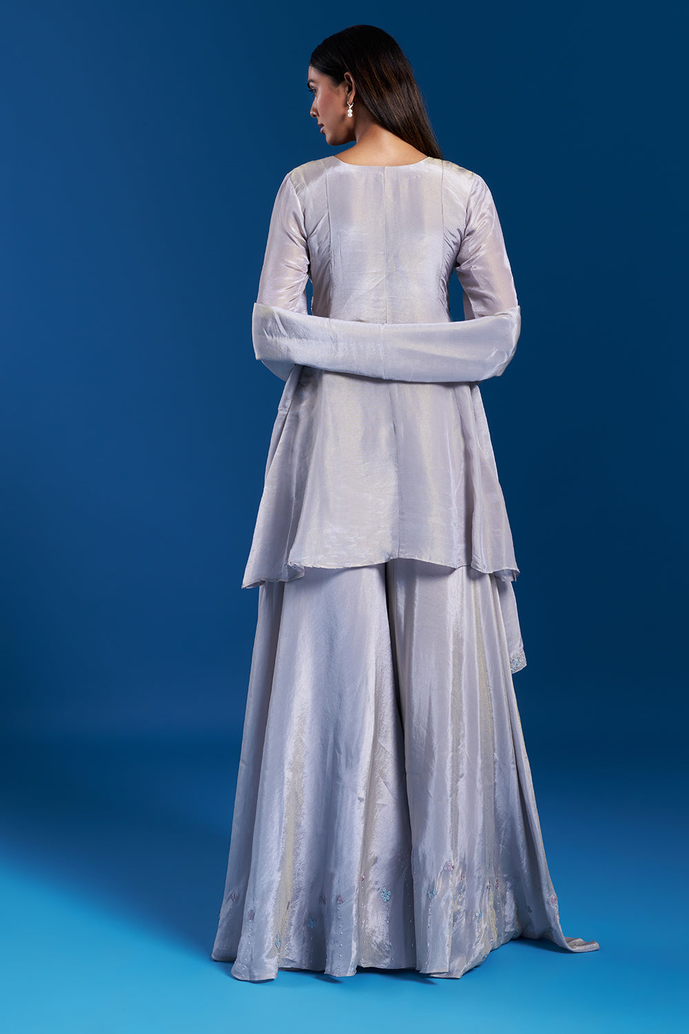 Grey Kurta Palazzo Set with Sequin Work