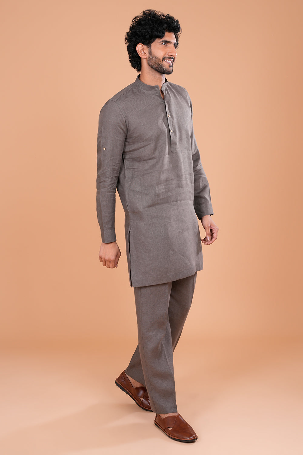 Grey Linen Minimal Men's Kurta Set