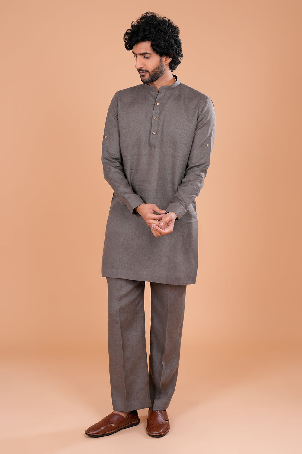 Grey Linen Minimal Men's Kurta Set