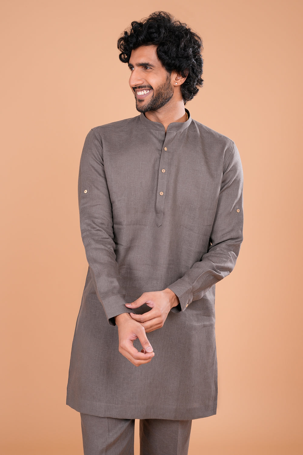 Grey Linen Minimal Men's Kurta Set