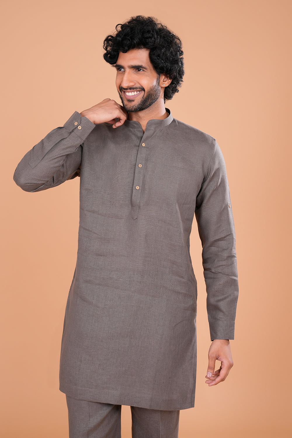 Grey Linen Minimal Men's Kurta Set