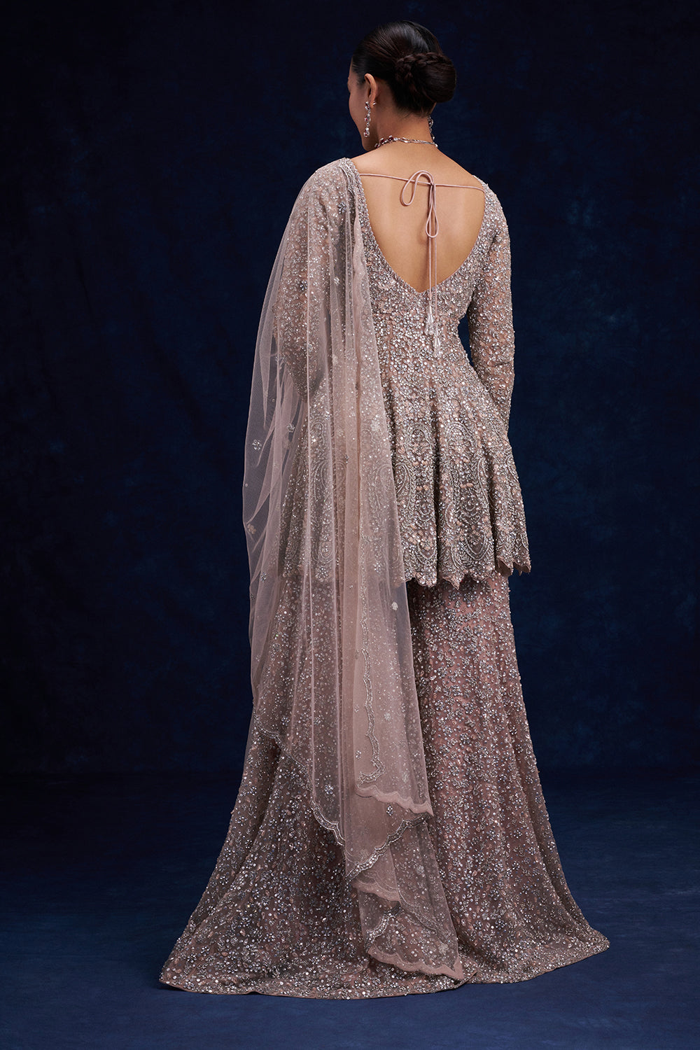 Grey Net Indo-Western Set with Cutdana and Bead Work