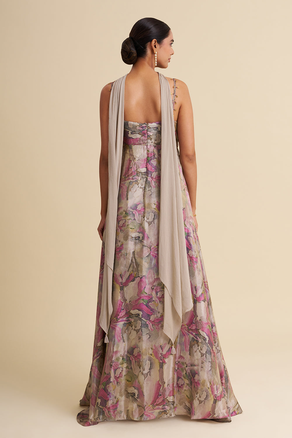 Grey Shimmer Viscose Gown with Zardozi Embroidery
