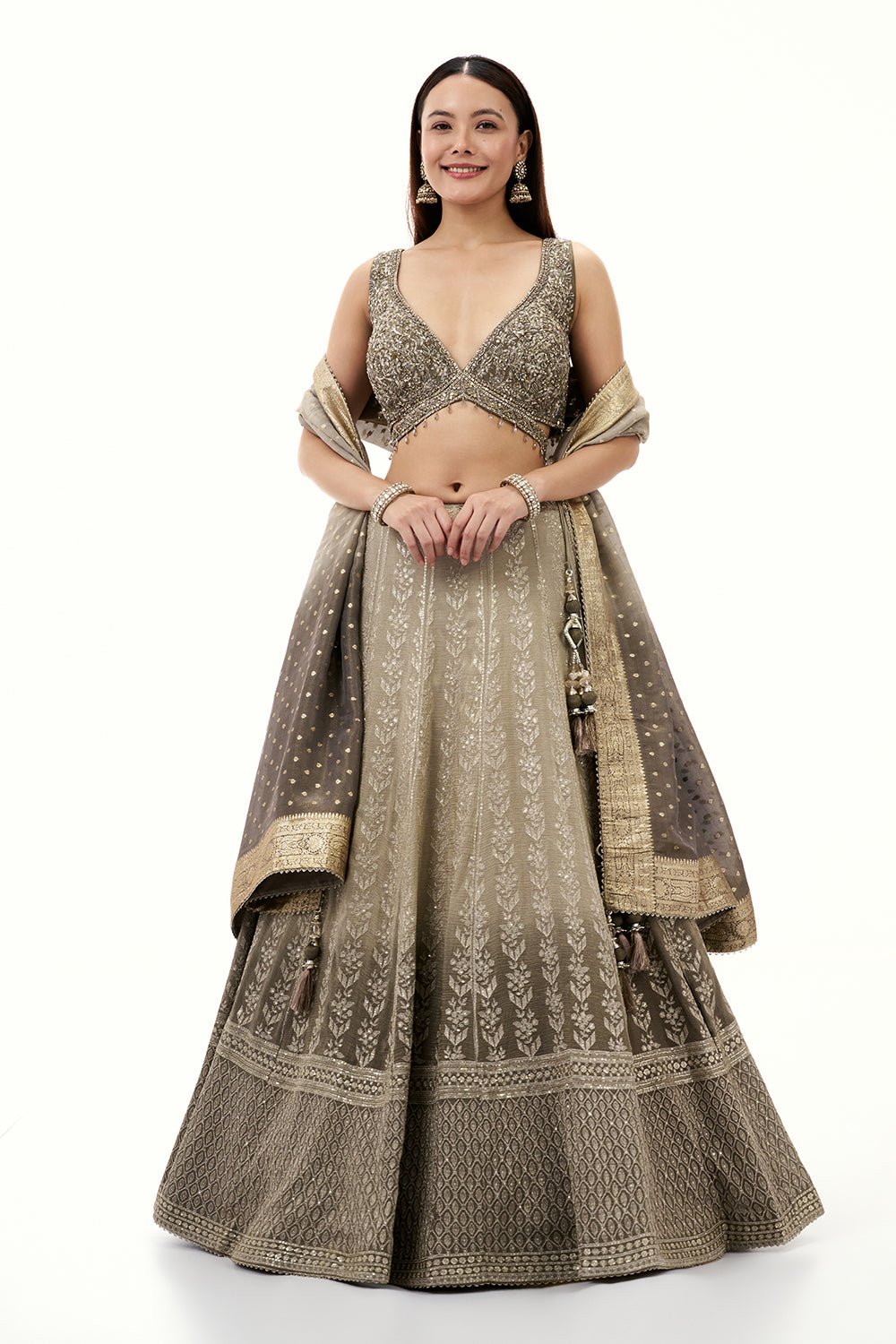 Grey Tissue Lehenga with Zari and Cutdana Work