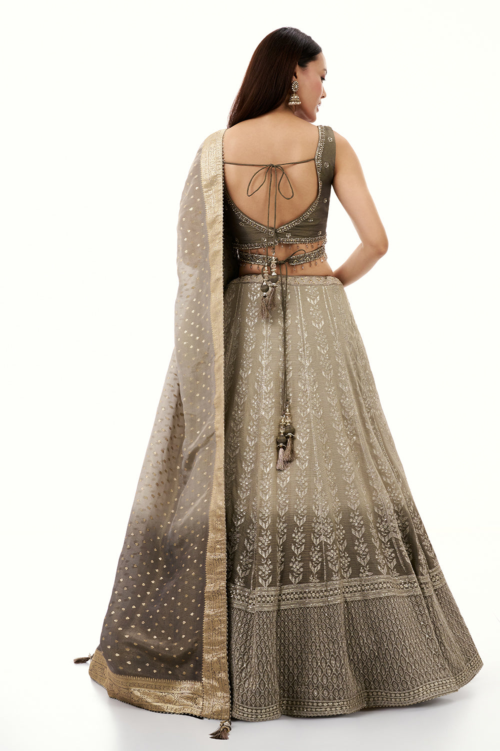 Grey Tissue Lehenga with Zari and Cutdana Work