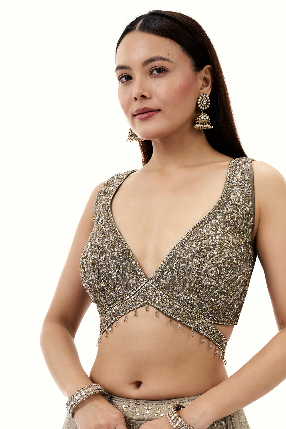 Grey Tissue Lehenga with Zari and Cutdana Work