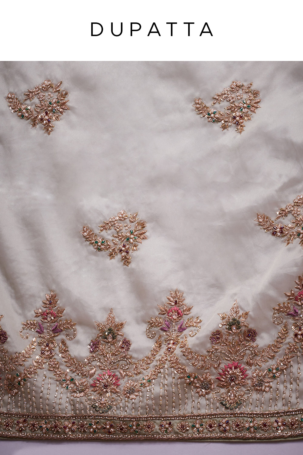 Grey Tissue Silk Bridal Lehenga with French Knots and Resham Work