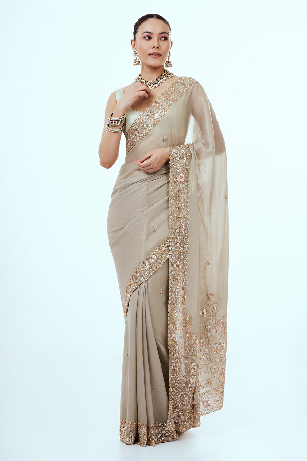 Grey Tissue Silk Saree with Hand Work