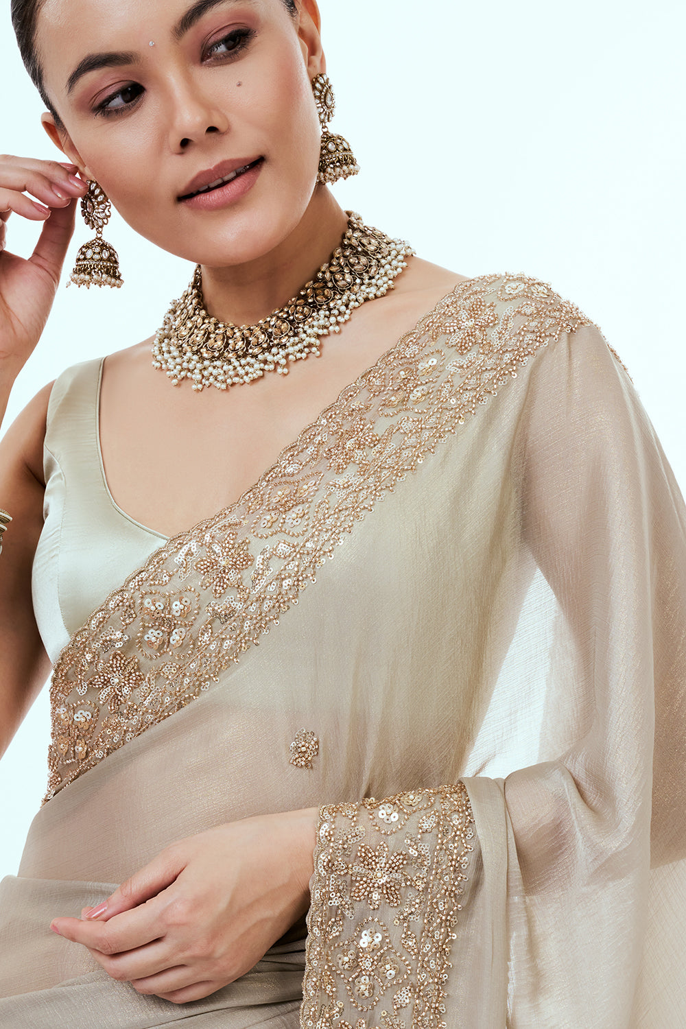 Grey Tissue Silk Saree with Hand Work