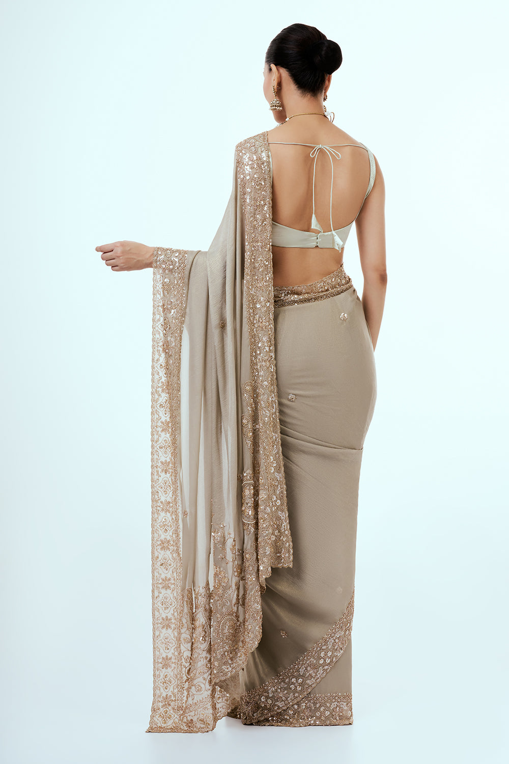 Grey Tissue Silk Saree with Hand Work
