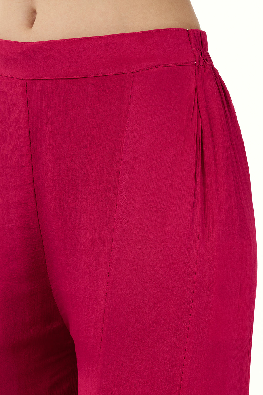 Hot Pink Chinon Crop Top and Palazzo Set with Handwork