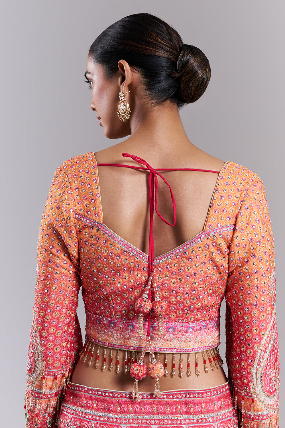 Hot Pink Crepe Embellished Saree And Stitched Blouse