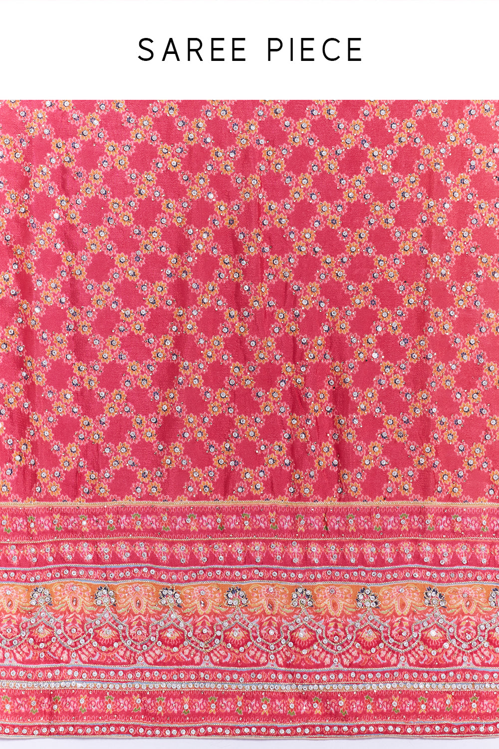 Hot Pink Crepe Embellished Saree And Stitched Blouse