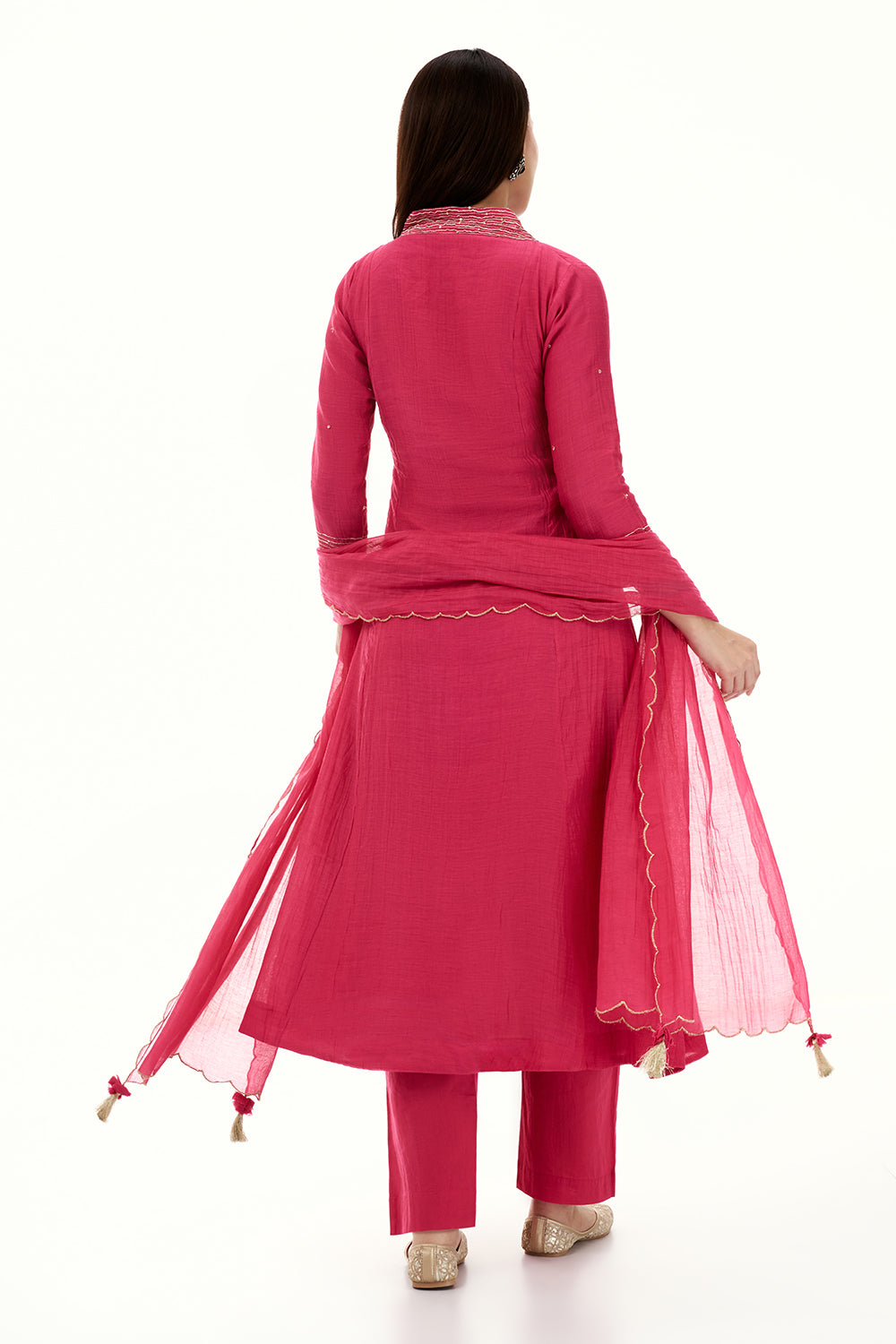 Hot Pink Mul Cotton Kurta Set with Zardosi and Bead Work
