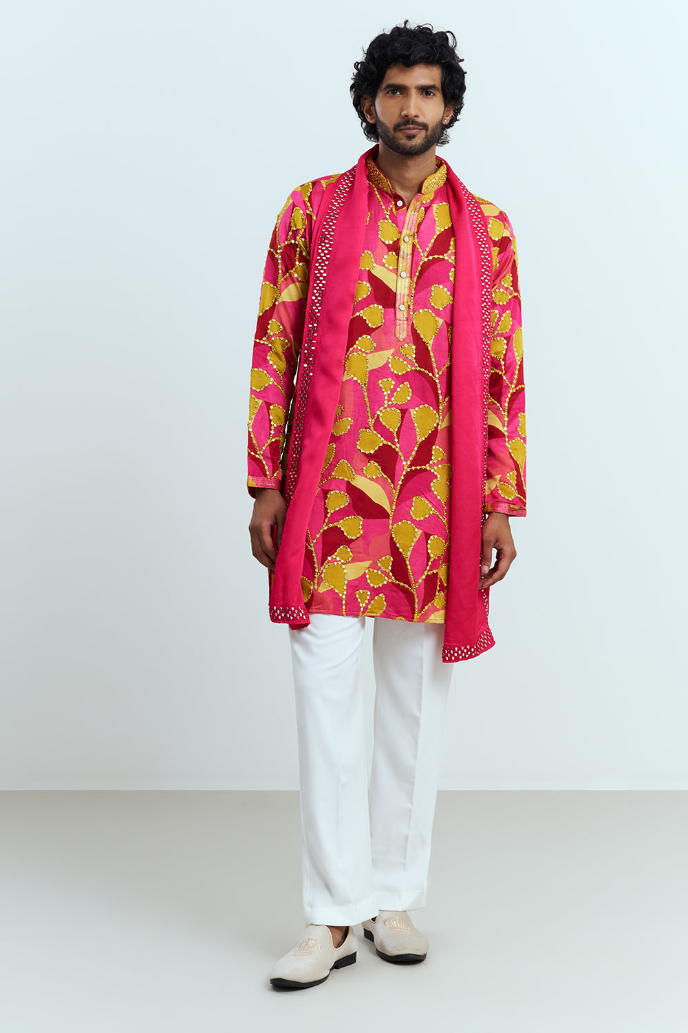 Hot Pink Printed Men's Kurta Set