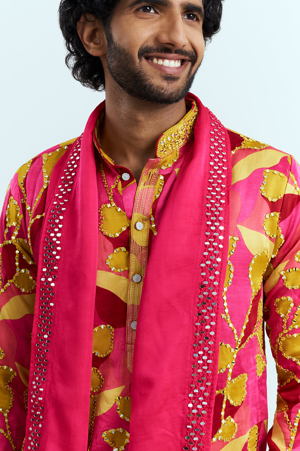 Hot Pink Printed Men's Kurta Set