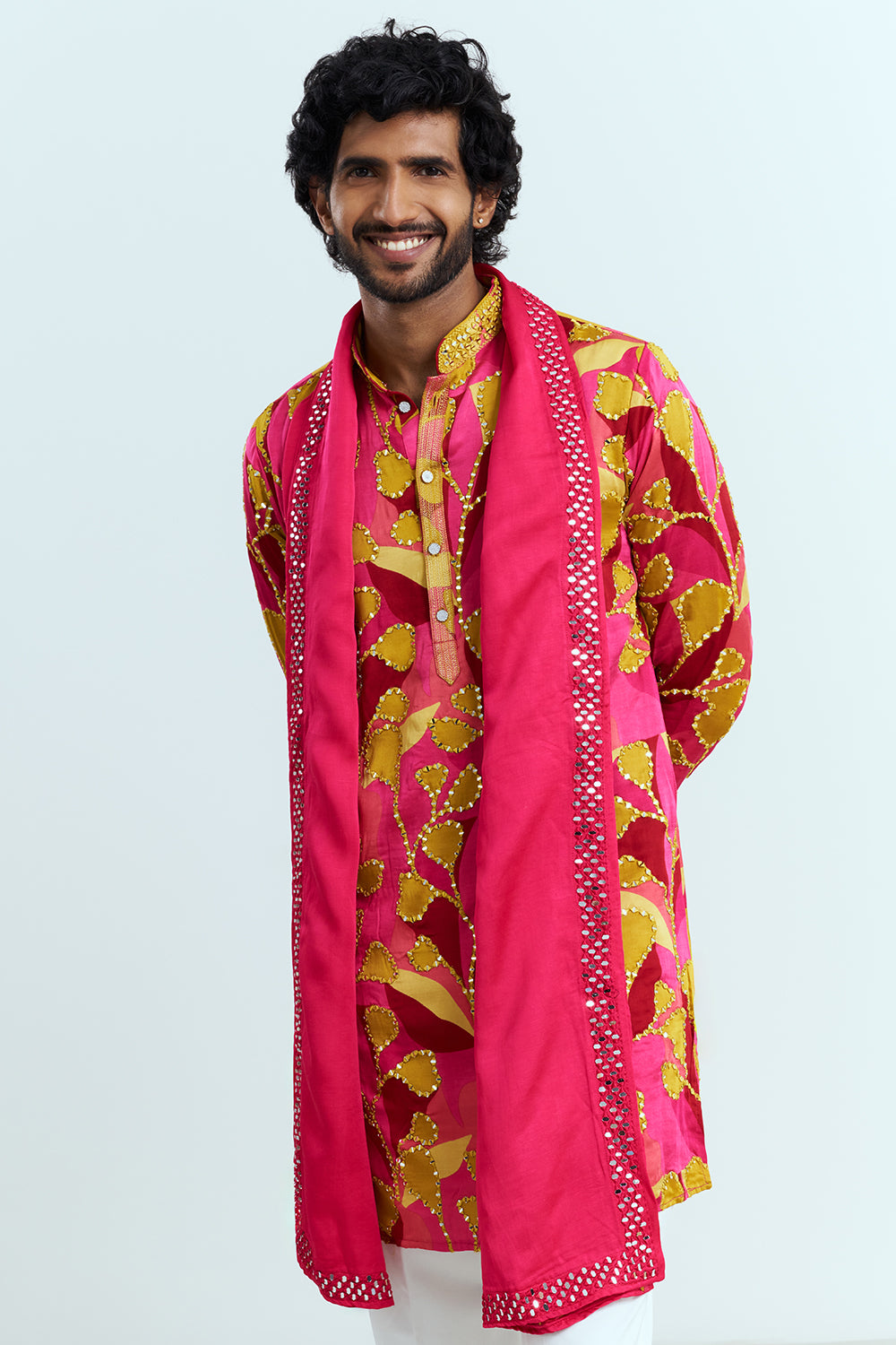 Hot Pink Printed Men's Kurta Set