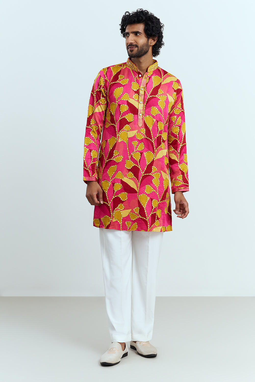 Hot Pink Printed Men's Kurta Set