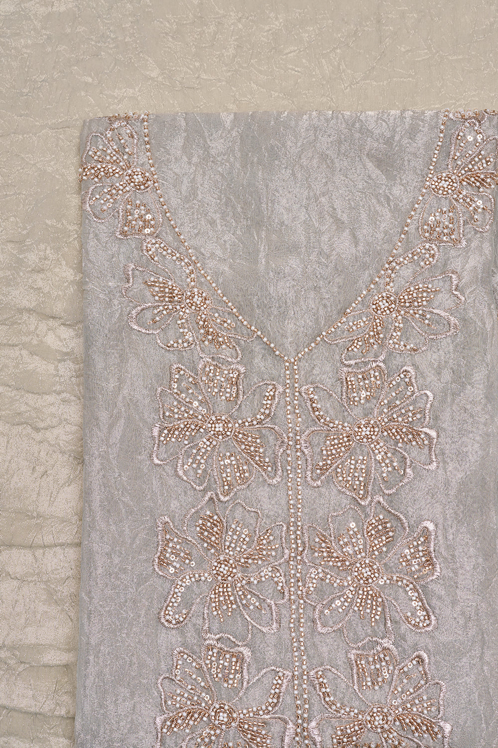 Ice Blue Floral Embroidered Unstitched Suit Set