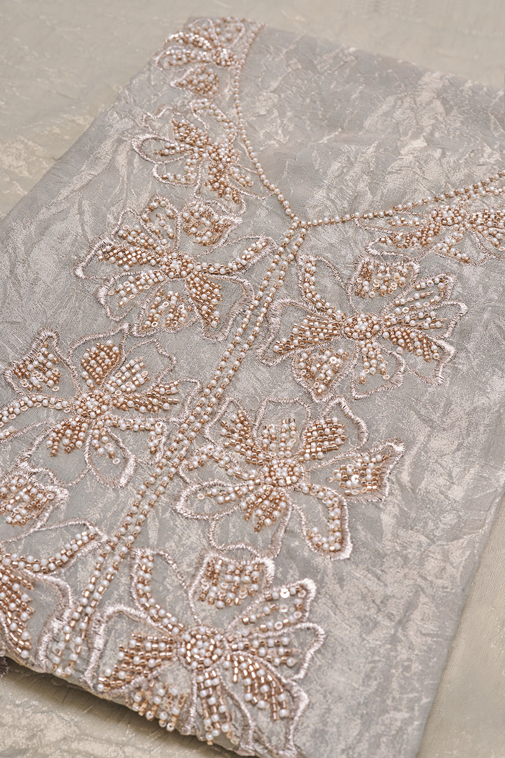 Ice Blue Floral Embroidered Unstitched Suit Set