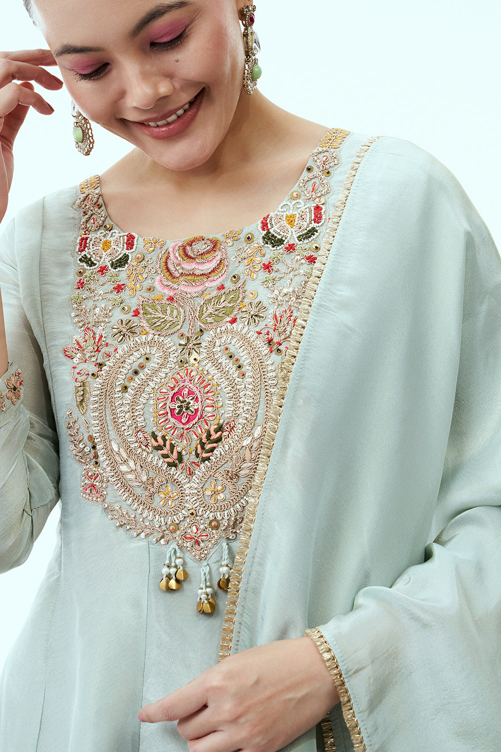 Ice Blue Peplum Top with Palazzo Pants