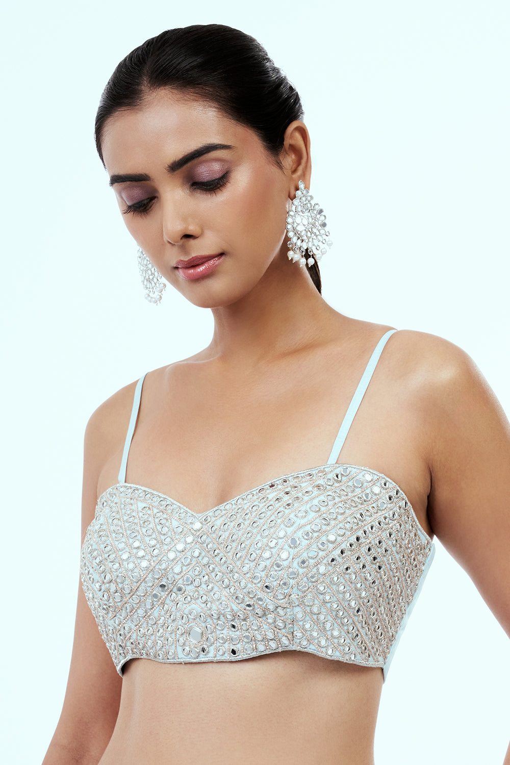 Ice Blue Raw Silk Palazzo Suit with Mirror Work