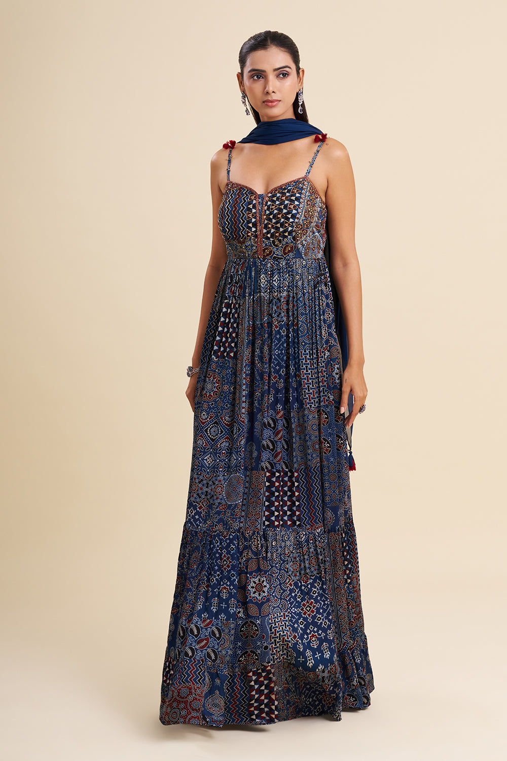Indigo Blue Cotton Muslin Anarkali with Ajrakh Work