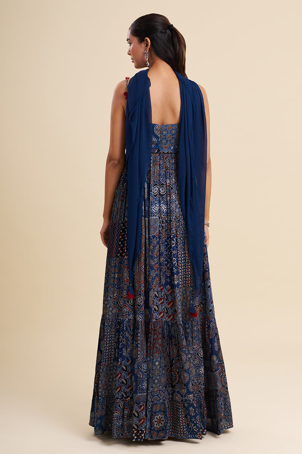 Indigo Blue Cotton Muslin Anarkali with Ajrakh Work