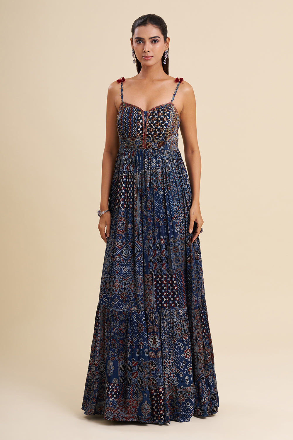 Indigo Blue Cotton Muslin Anarkali with Ajrakh Work