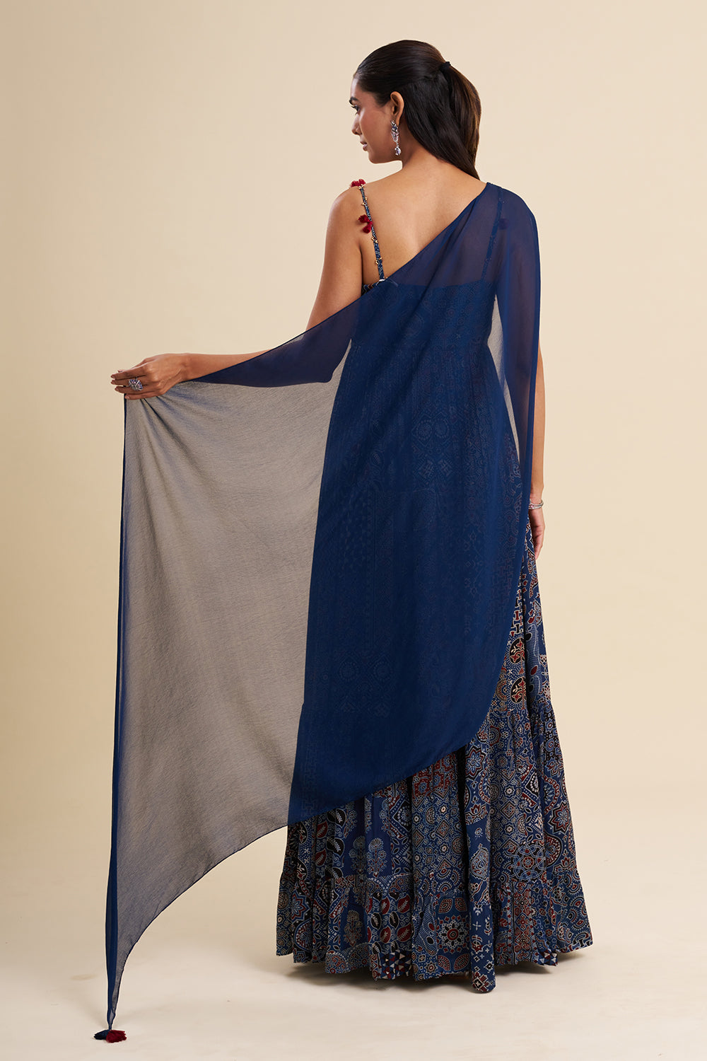Indigo Blue Cotton Muslin Anarkali with Ajrakh Work