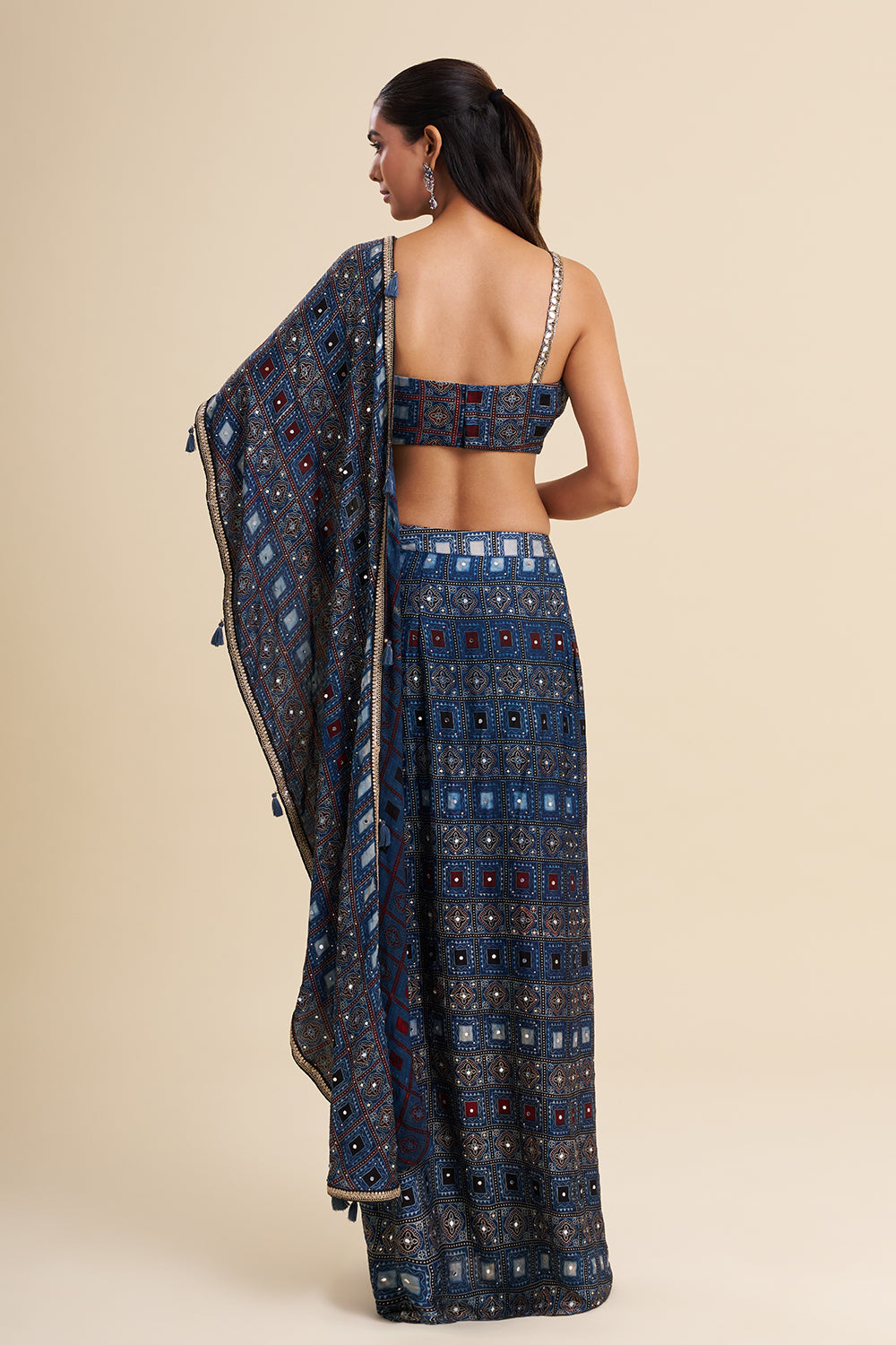 Indigo Blue Satin Modal Co-ord Set with Ajrakh Work
