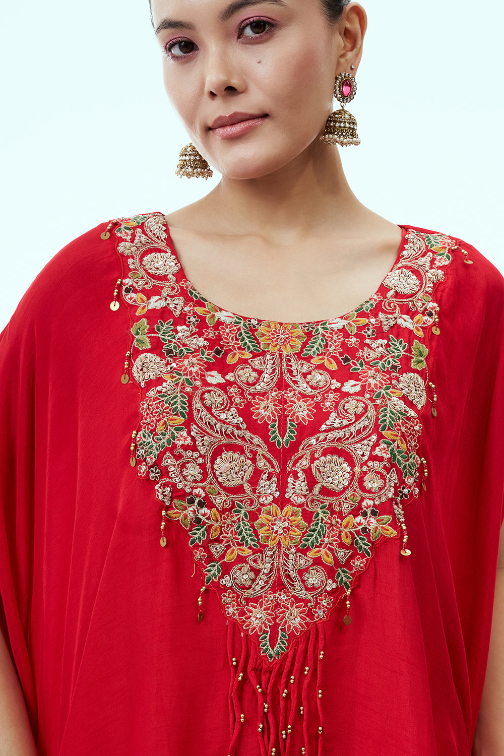Indo Western Red Cotton Silk Two Piece with Zardosi Work