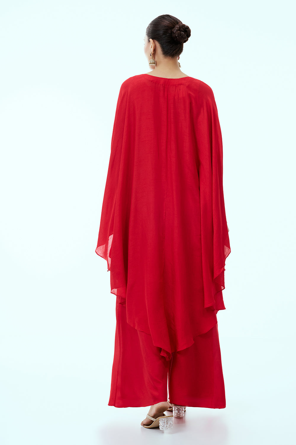 Indo Western Red Cotton Silk Two Piece with Zardosi Work
