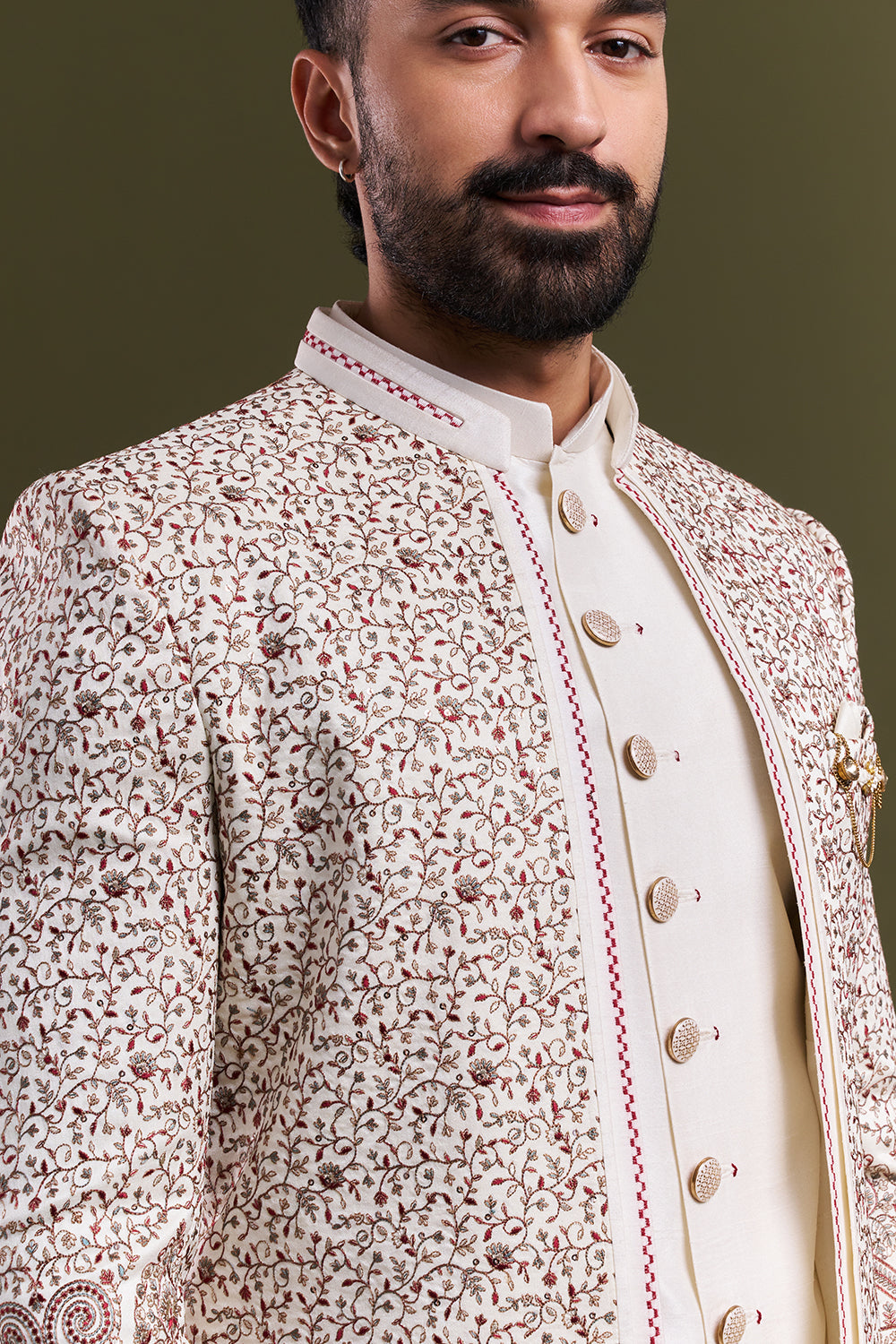 Ivory Art Silk Embroidered Men’s Indo-Western Set